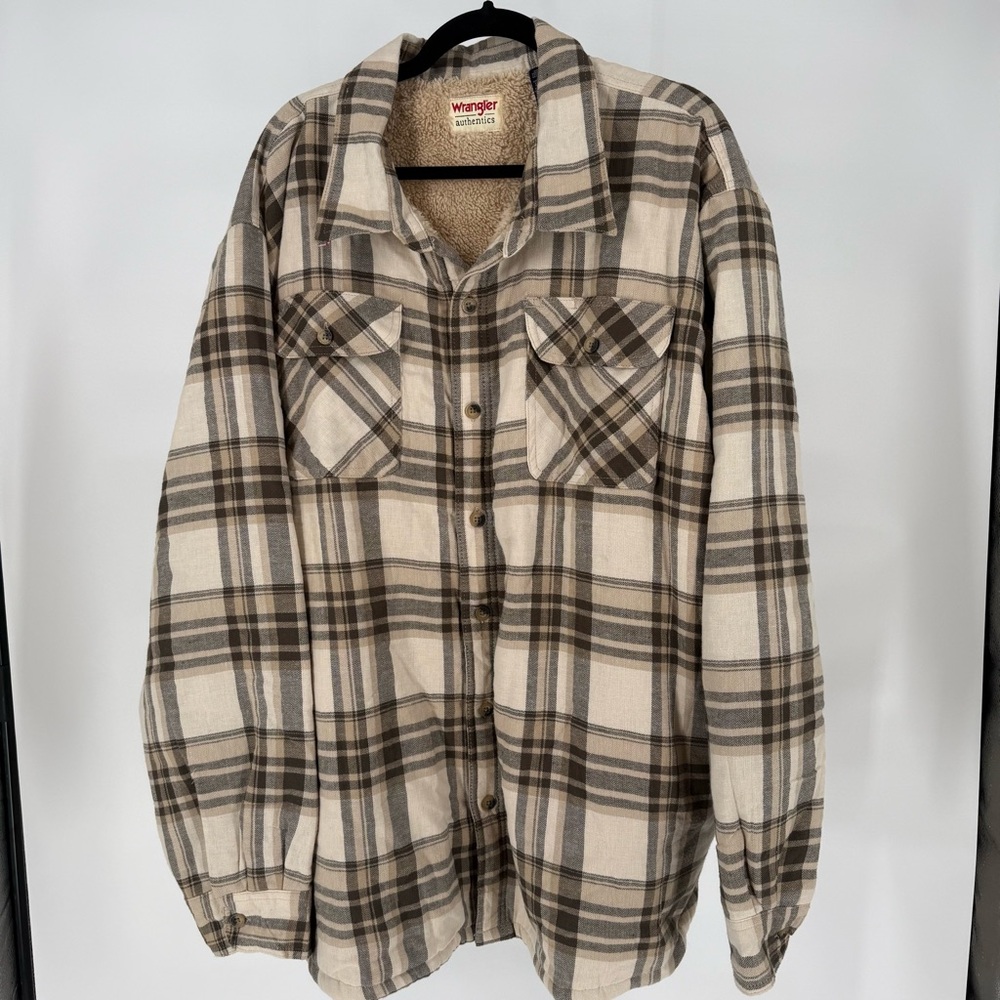 Wrangler‎ Sherpa Lined Plaid Herringbone Flannel Shirt 3XL Workwear Western Coat